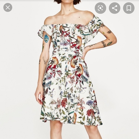Zara Dresses & Skirts - Zara Floral Button Down Off The Shoulder Dress